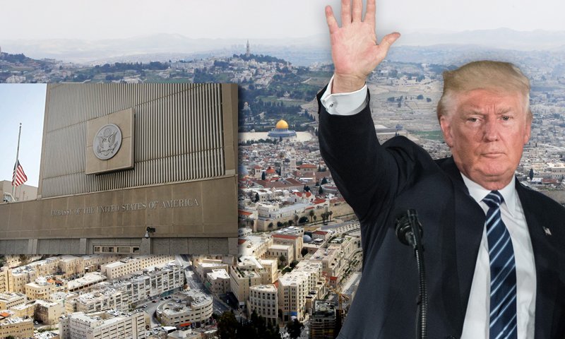 טראמפ על רקע שגרירות ארה"ב בישראל