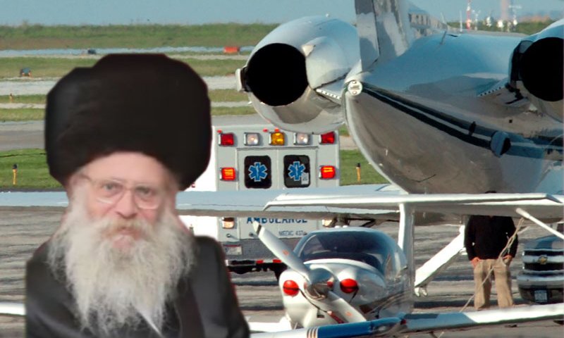 הרב שמעון סגל על רקע מטוס רפואי. צילום: רויטרס