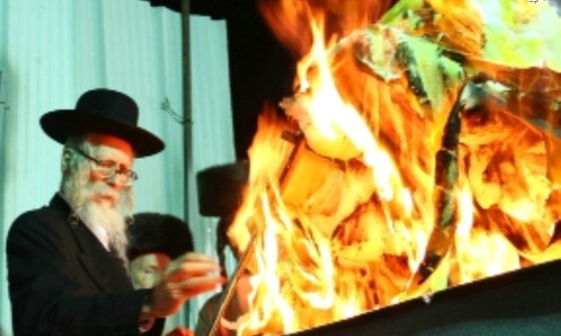 Rabbi Berland at kindling in Meron. Photo: Yaakov Cohen