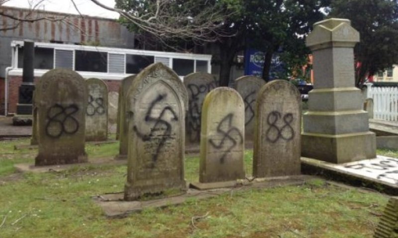 Desecrated tombstones. Photo: Chris Gorman 