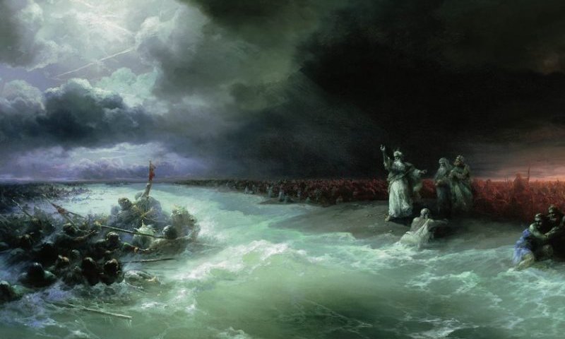 ציור קריעת ים סוף. (איוואן אייווזובסקי, "ויבואו בני ישראל בתוך הים", 1891. מתוך ויקיפדיה)