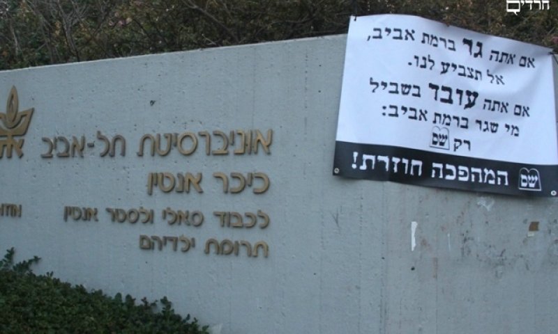 מודעות הקמפיין על רקע אוניברסיטת תל אביב