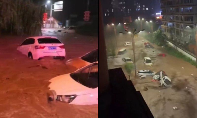 תיעוד דרמטי מסין: עשרות רכבים נסחפו בשיטפונות הענק