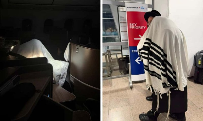 ביקור בזק: המשפיע המריא לארה"ב וישב כל הטיסה עטוף בטלית