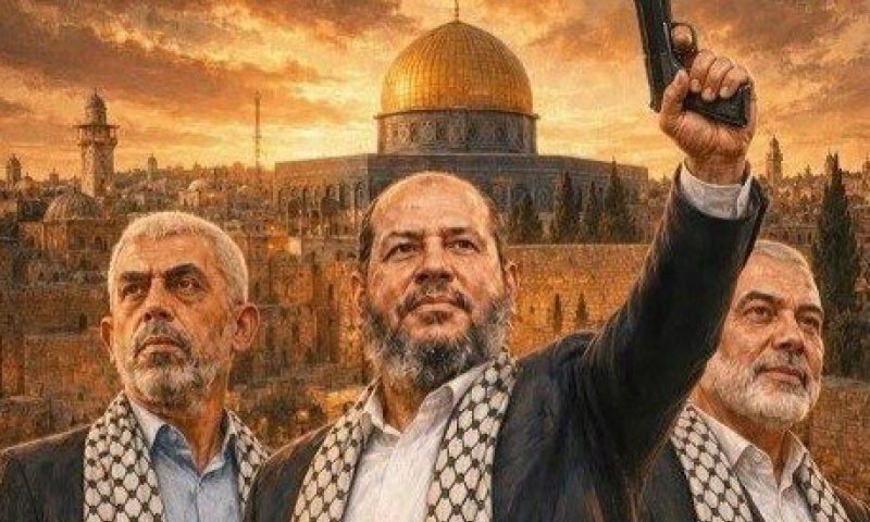 עם נשק מורם וכיתוב בעברית: כרזת הענק החדשה בלב הבירה האיראנית