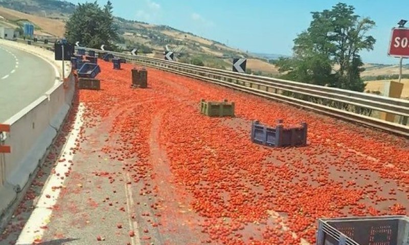 פקק "ברוטב עגבניות": מטען עגבניות התפזר על הכביש