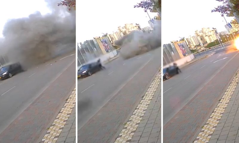 תיעוד דרמטי: רגע הפגיעה בפתח תקווה, האישה נפגעת וממשיכה ללכת
