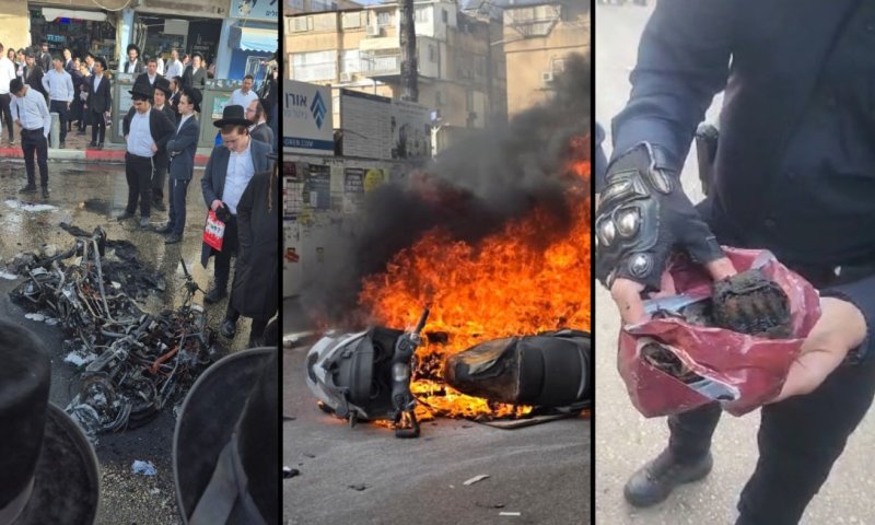 המהומות בבני ברק: כך נראו התפילין שנותרו באופנוע המשטרה שהוצת