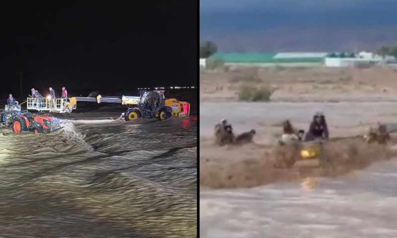 כמעט אסון בערבה: עובדים נסחפו בנחל &ndash; כולם חולצו בשלום | תיעוד דרמטי