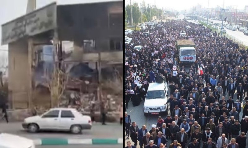 ההפגנות הסוערות באיראן: תיעודים מהלוויות אנשי המשטר ומבנים שהוצתו