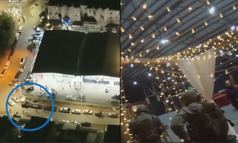 מצלמות הקסדה והרחפן תיעדו: כוחות משטרה עוצרים חמושים בחתונה