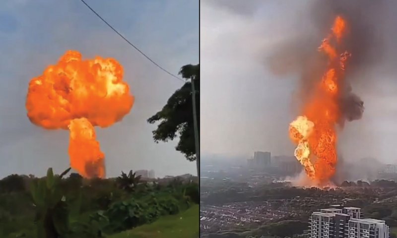 פיצוץ עז בצינור גז במלזיה: להבות ענק נראו למרחוק