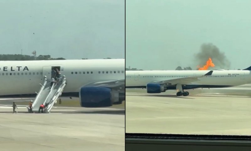 שריפה במטוס דלתא: הנוסעים פונו במגלשות חירום