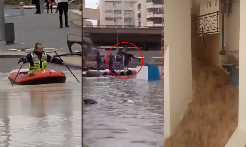 מקבץ תיעודים: בית שהוצף כולו, שימוש בסירות הצלה ואזרח שביצע קפיצת ראש