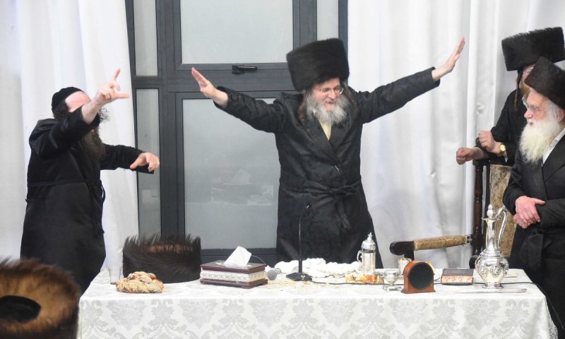 האדמו"ר מדינוב חבש 'ספודיק' במשתה היין