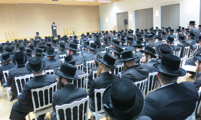 חסידי בעלזא התכנסו לעצרת התעוררות - הנכד נשא דברים בשידור חי